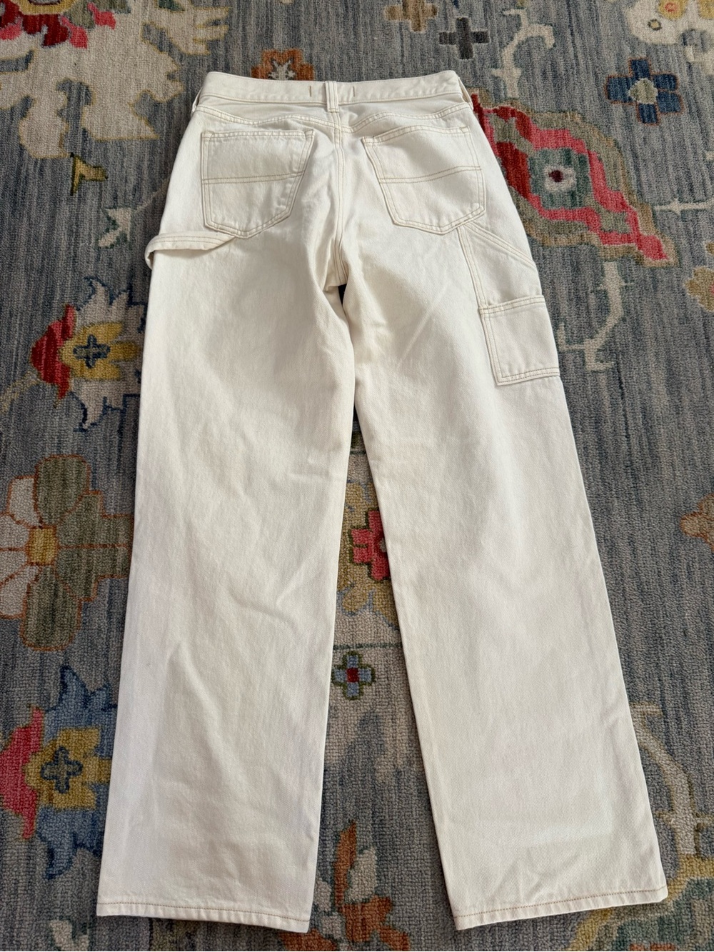 Abercrombie & Fitch Curve Love Mid Rise Slouchy Jeans ecru carpenter wash 25 - Picture 9 of 10